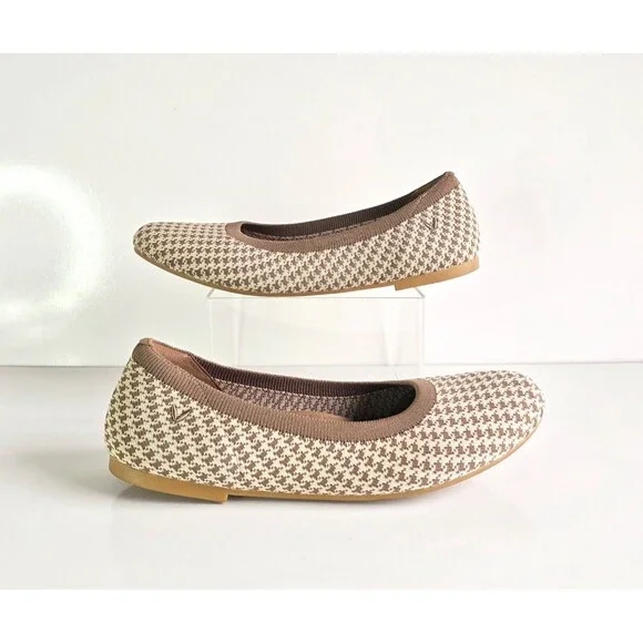 VIVAIA Claire Round Toe Flats Espresso Houndstooth Sz 43 11 Knit Comfort Brown - Picture 4 of 12